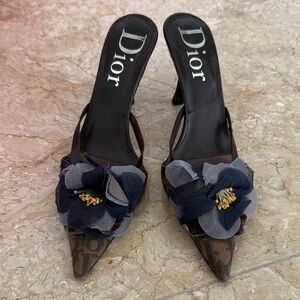 Dior Brown Monogram Pointed-Toe Mules, size 6/36